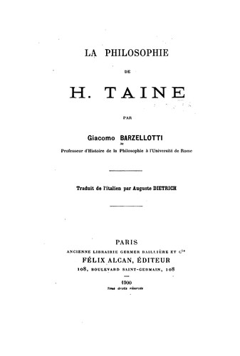 Cover for La philosophie de H. Taine