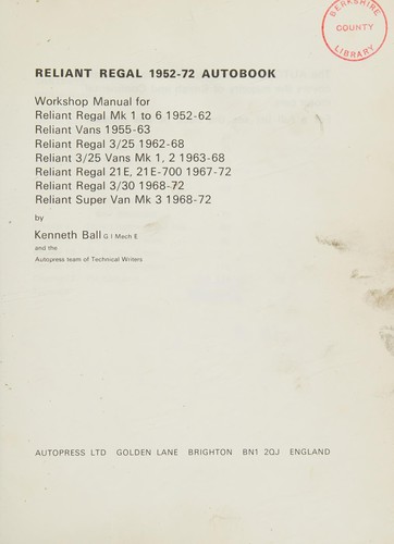 Cover for Reliant Regal 1952-72 autobook ... 2nd ed., fully revised