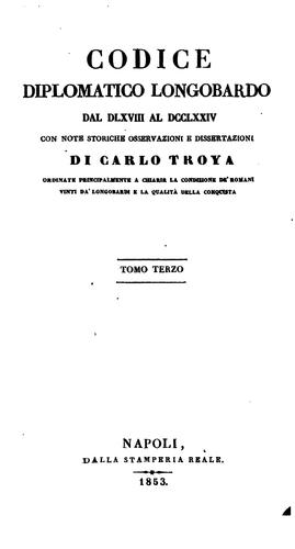 Cover for Codice diplomatico longobardo dal DLXVIII al DCCLXXIV, con note storiche, osservazioni e ...