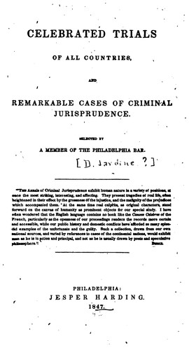 Cover for Celebrated Trials of All Countries, and Remarkable Cases of Criminal Jurisprudence