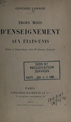 Cover for Trois mois d'enseignement aux États-Unis