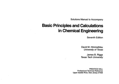 Cover for Solutions manual to accompany Basic principles and calculations in chemical engineering, seventh edition