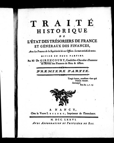 Cover for Traité historique de l'état des trésoriers de France et généraux des finances