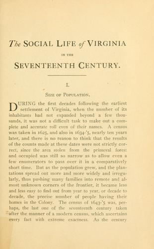 Cover for Social life of Virginia in the seventeenth century.