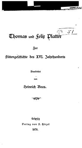 Cover for Thomas and Felix Platter