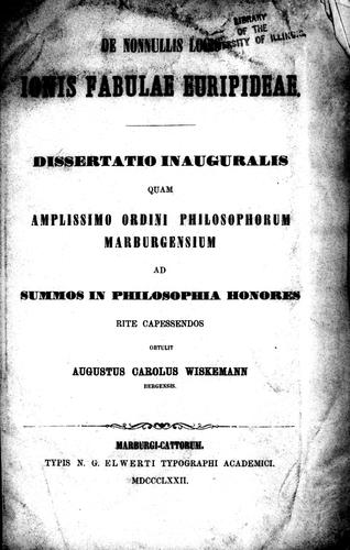 Cover for De nonnulis locis Ionis fabulae Euripideae