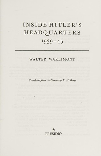 Cover for Inside Hitler's headquarters 1939-45