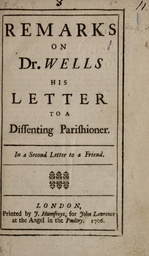 Cover for Remarks on Dr. Wells his letter to a dissenting parishioner