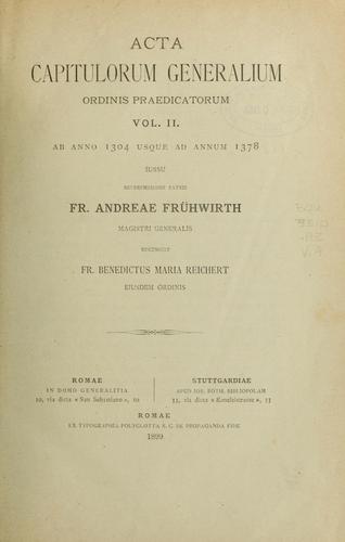 Cover for Acta capitulorum generalium Ordinis Praedicatorum
