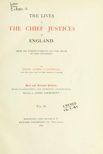 Cover for The lives of the Chief Justices of England from the Norman Conquest till the death of Lord Tenterden