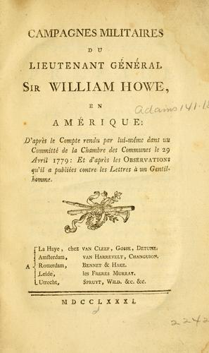 Cover for Campagnes militaires du Lieutenant Général Sir William Howe, en Amérique