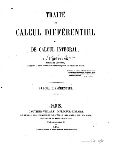 Cover for Traité de calcul différentiel et de calcul intégral