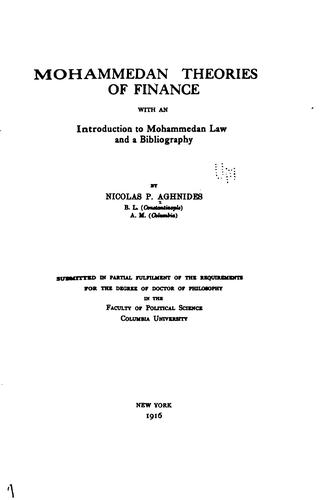 Cover for Mohammedan Theories of Finance: With an Introduction to Mohammedan Law and Bibliography