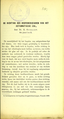 Cover for De richting der hoofdmeridianen van het astigmatische oog