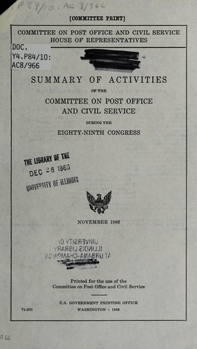 Cover for Summary of activities of the Committee on Post Office and Civil Service during the Eighty-ninth Congress