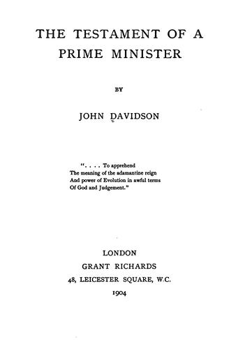 Cover for testament of a prime minister