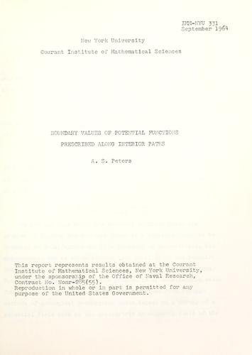 Cover for Boundary values of potential functions prescribed along interior paths.