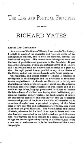 Cover for The life and public services of Richard Yates, the war governor of Illinois.