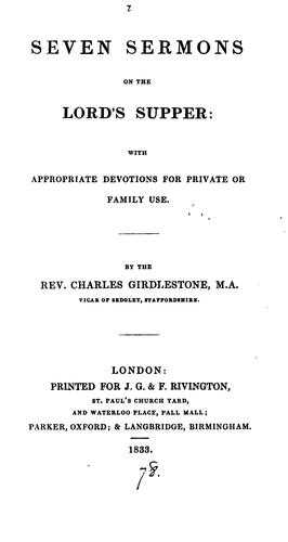 Cover for Seven sermons on the Lord's supper with appropriate devotions