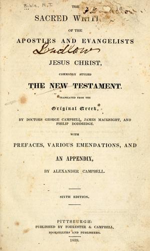 Cover for The sacred writings of the apostles and evangelists of Jesus Christ