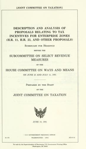 Cover for Description and analysis of proposals relating to tax incentives for enterprise zones (H.R. 11, H.R. 23, and other proposals)