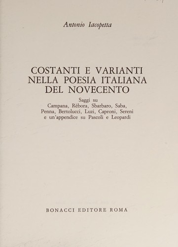 Cover for Costanti e varianti nella poesia italiana del Novecento (Lippogrifo)