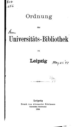 Cover for Ordnung der universitäts-bibliothek zu Leipzig