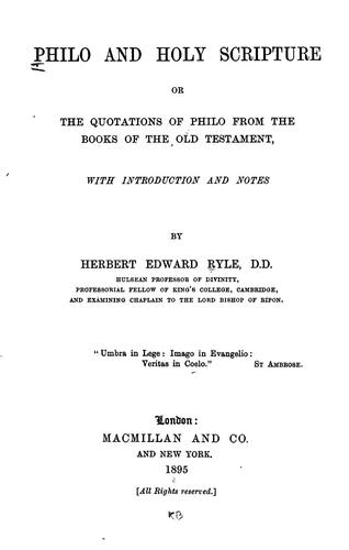 Cover for Philo and Holy Scripture