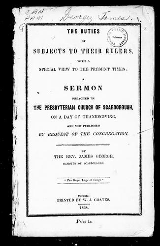 Cover for The duties of subjects to their rulers, with a special view to the present times