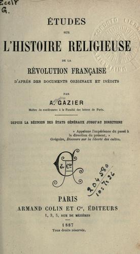 Cover for Études sur l'histoire religieuse Revolution française