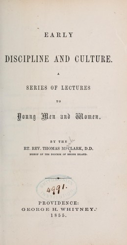 Cover for Early discipline and culture.