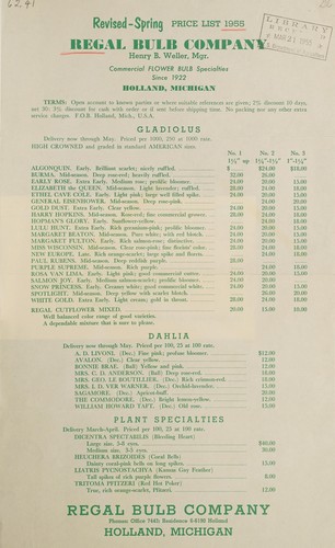 Cover for Revised-spring price list 1955