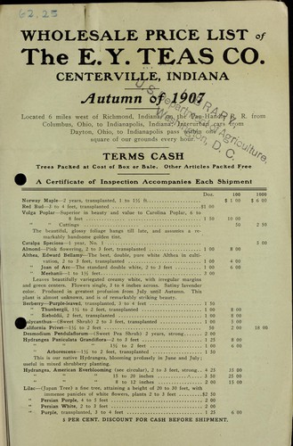 Cover for Wholesale price list of the E.Y. Teas & Co