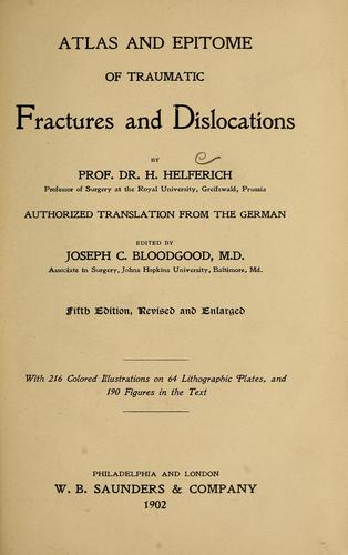 Cover for Atlas and epitome of traumatic fractures and dislocations