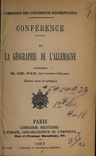 Cover for Conference de la geographie de l'Allemagne