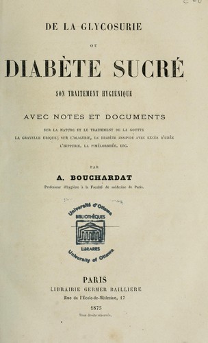 Cover for De la glycosurie, ou, Diabẗe sucr ̌
