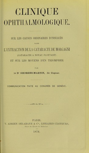 Cover for Clinique ophthalmologique