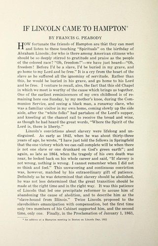 Cover for If Lincoln came to Hampton