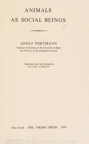 Cover for Animals as social beings.