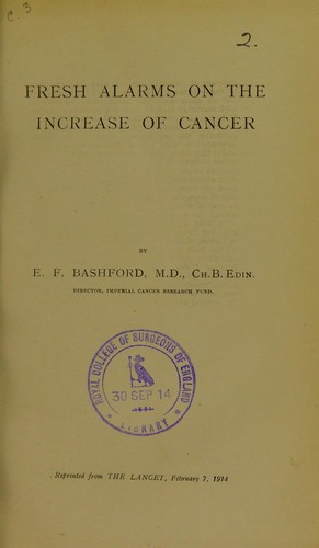 Cover for Fresh alarms on the increase of cancer