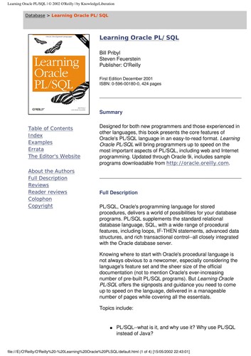 Cover for Learning Oracle PL/SQL