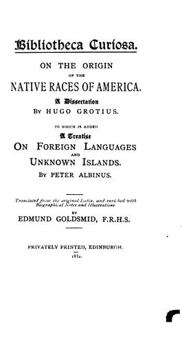 Cover for On the Origin of the Native Races of America: A Dissertation