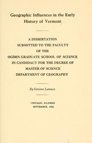 Cover for Geographic influences in the early history of Vermont