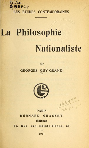 Cover for La philosophie nationaliste