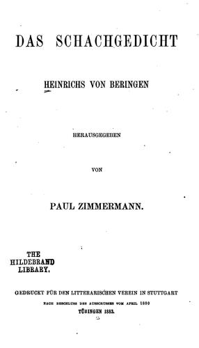 Cover for Das Schachgedicht Heinrichs von Beringen