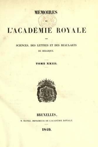Cover for Mémoires de l'Académie royale des sciences, des lettres et des beaux-arts de Belgique