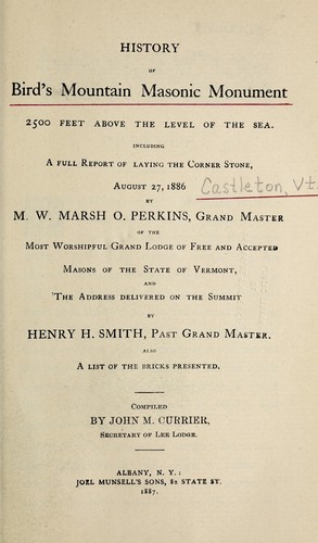 Cover for History of Bird's Mountain masonic monument, 2500 feet above the level of the sea