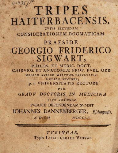 Cover for Tripes haiterbacensis, cujus secundam considerationem dogmaticam ...