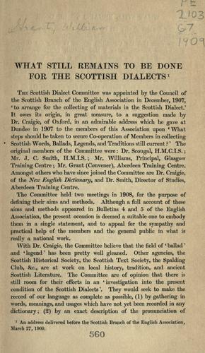 Cover for What still remains to be done for the Scottish dialects