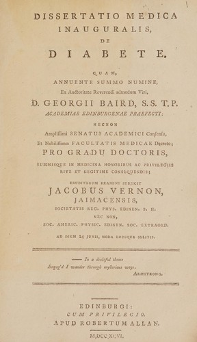Cover for Dissertatio medica inauguralis, de diabete